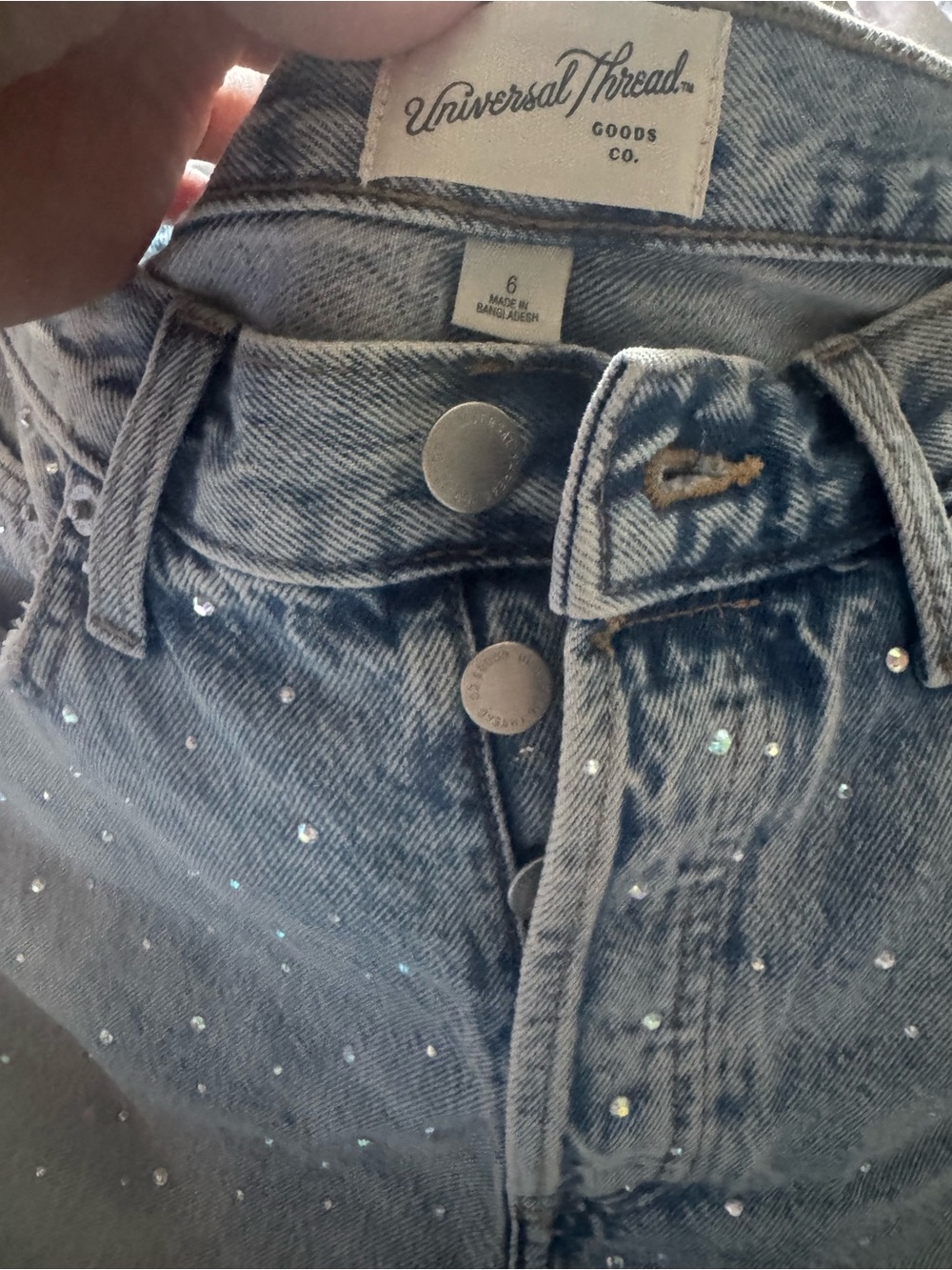 Universal Thread Light Blue High-Rise Rhinestone Jeans